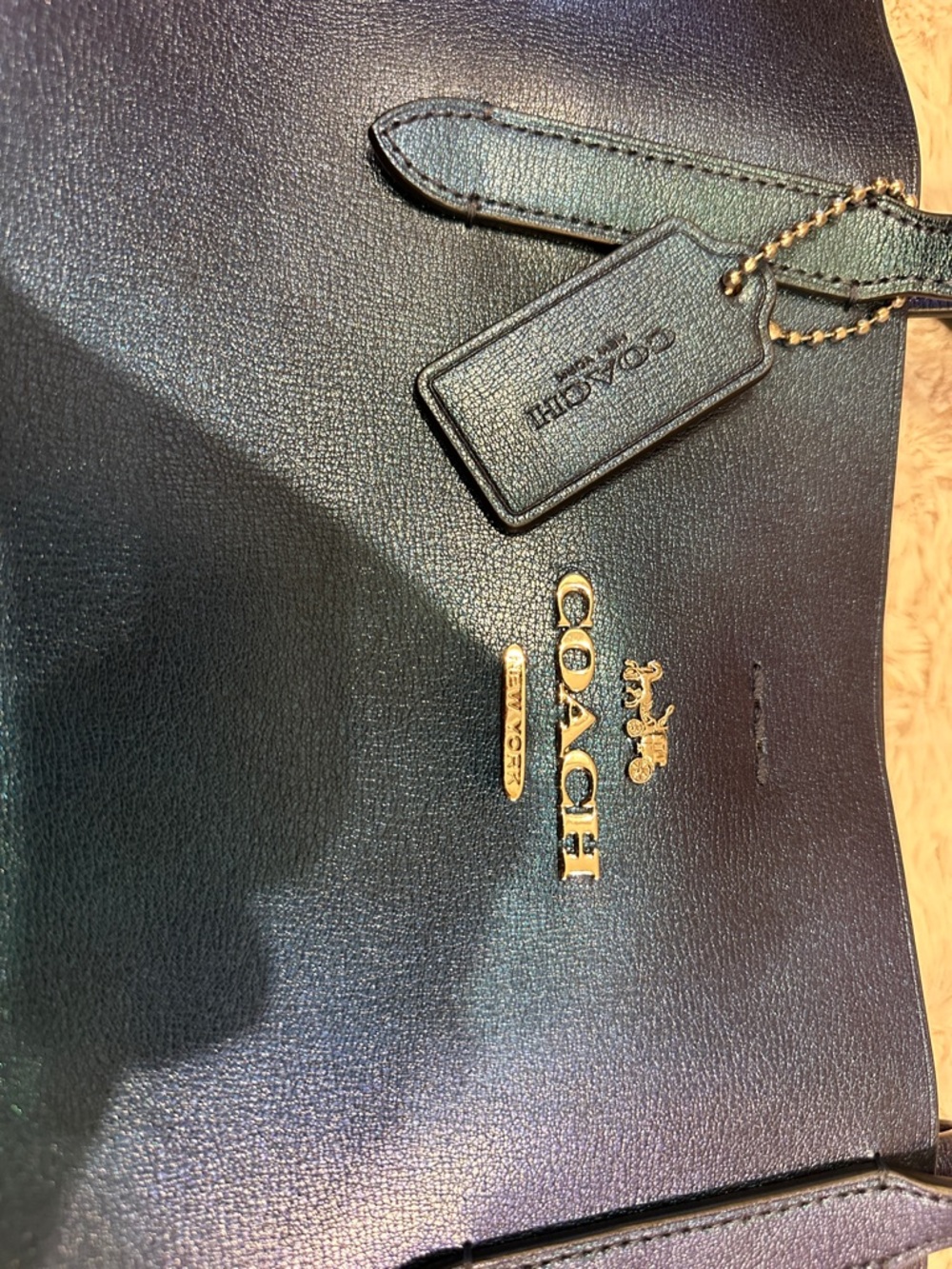 Coach Shimmery Holographic Peacock Blue Tote, Like New - Picture 8 of 8
